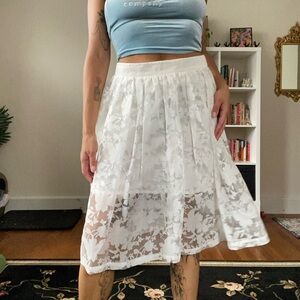 Topshop Floral Organza Layover Midi Skirt